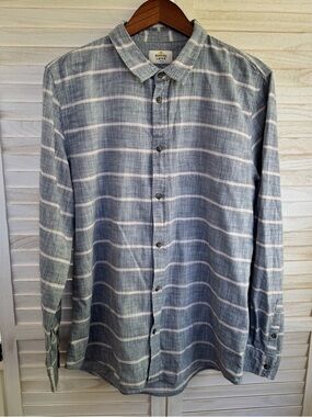 Marine Layer Shirt Mens L Blue White Striped Cotton Button Front Casual Cotton